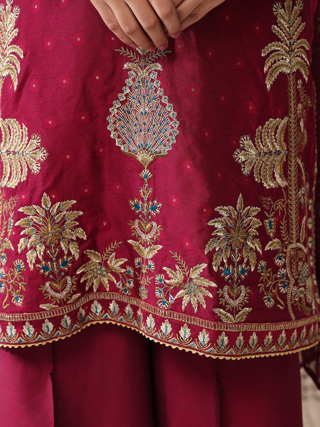 Oaks - Jacquard Embroidered Pret Suit For Women - Magenta - 3 Piece