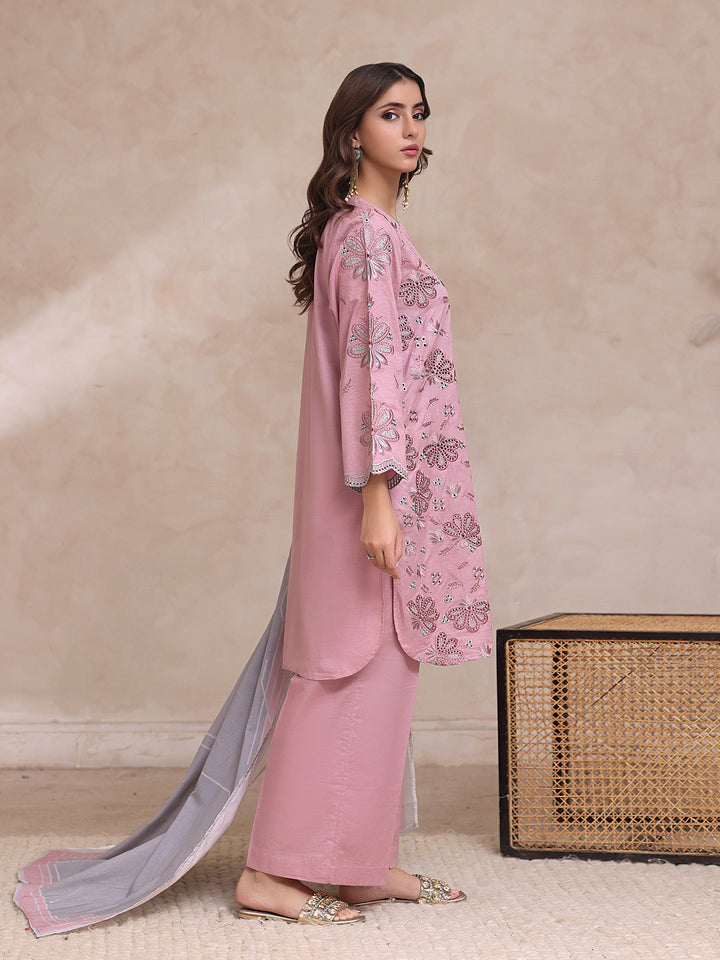 Oaks - Cambric Embroidered Pret Suit For Women - Pink - 3 Piece