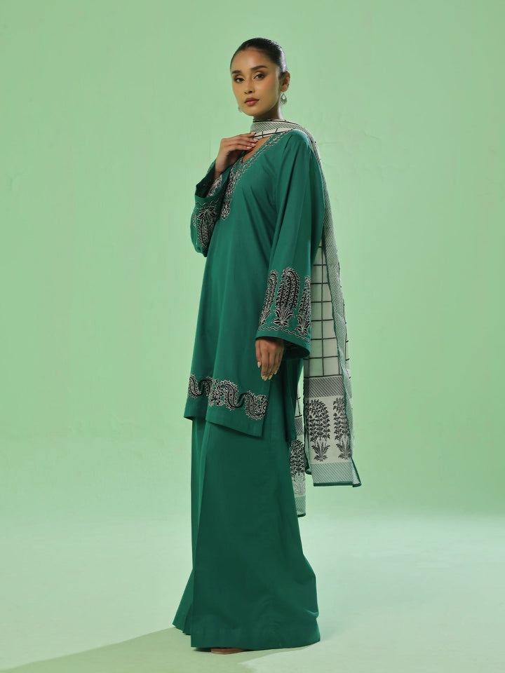 Oaks - Cambric Embroidered Pret Suit For Women - Green - 3 Piece