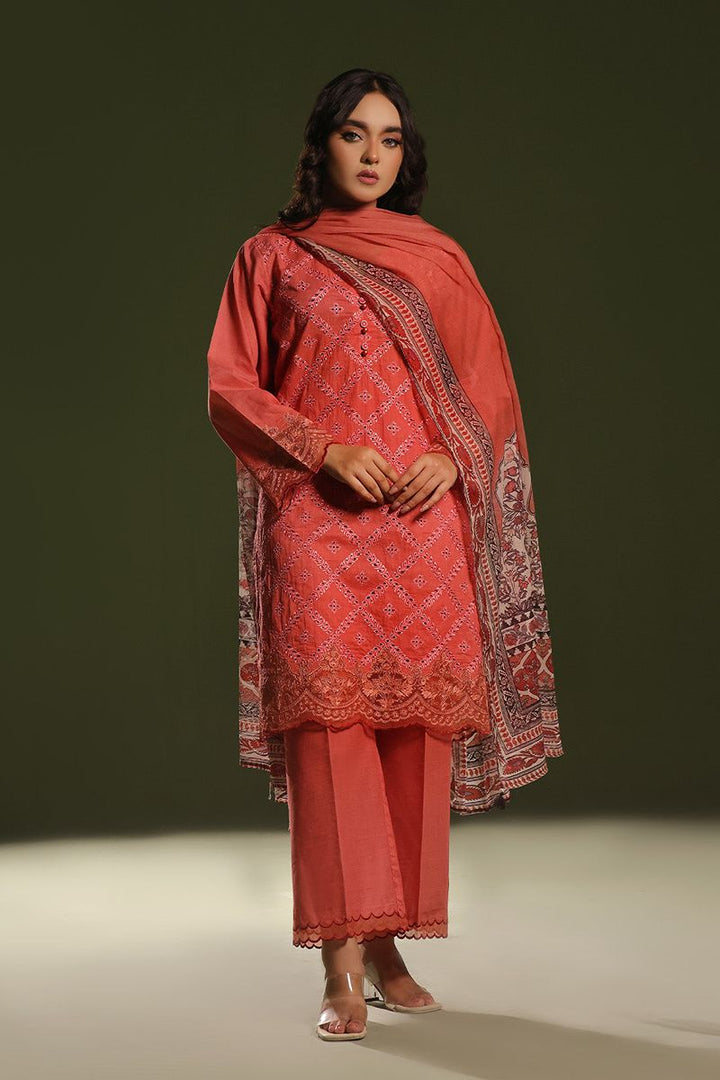 Oaks - Embroidered Pret Suit Cambric Orange  - 3 Piece