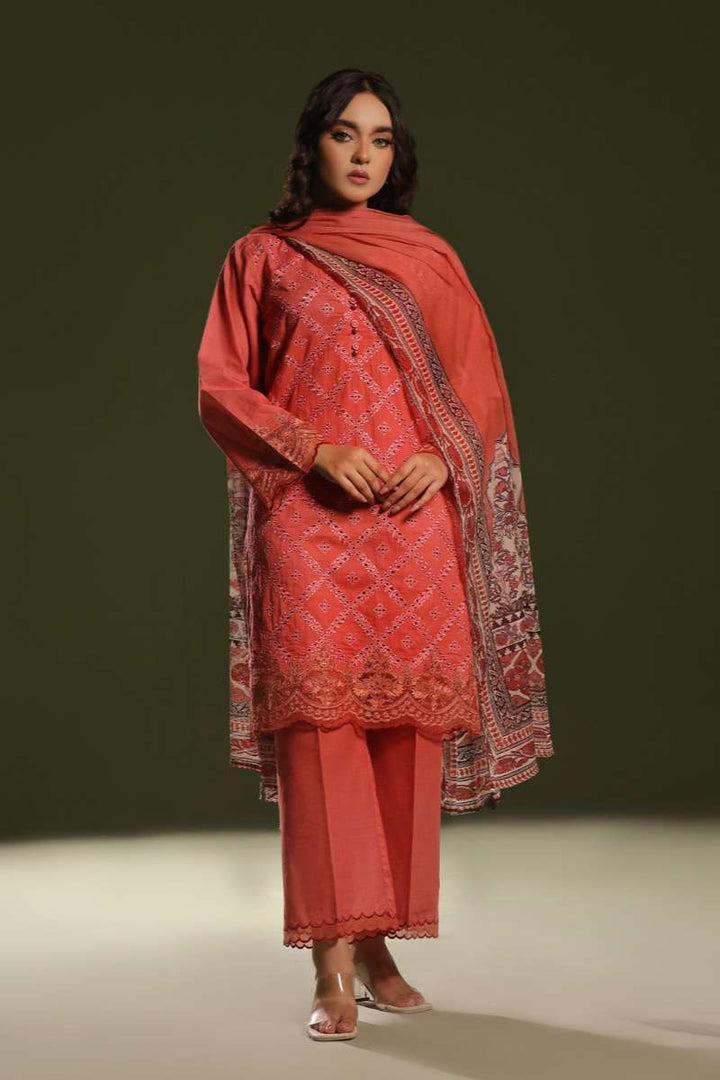 Oaks - Embroidered Unstitched Cambric Orange  - 3 Piece