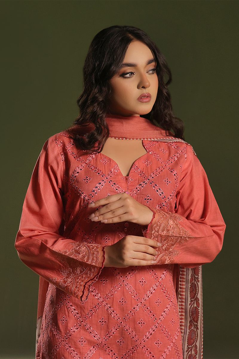 Oaks - Embroidered Pret Suit Cambric Orange  - 3 Piece