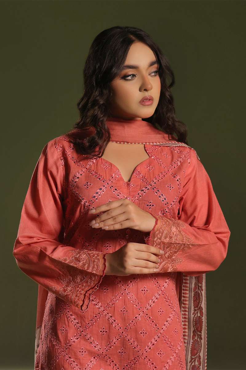 Oaks - Embroidered Unstitched Cambric Orange  - 3 Piece