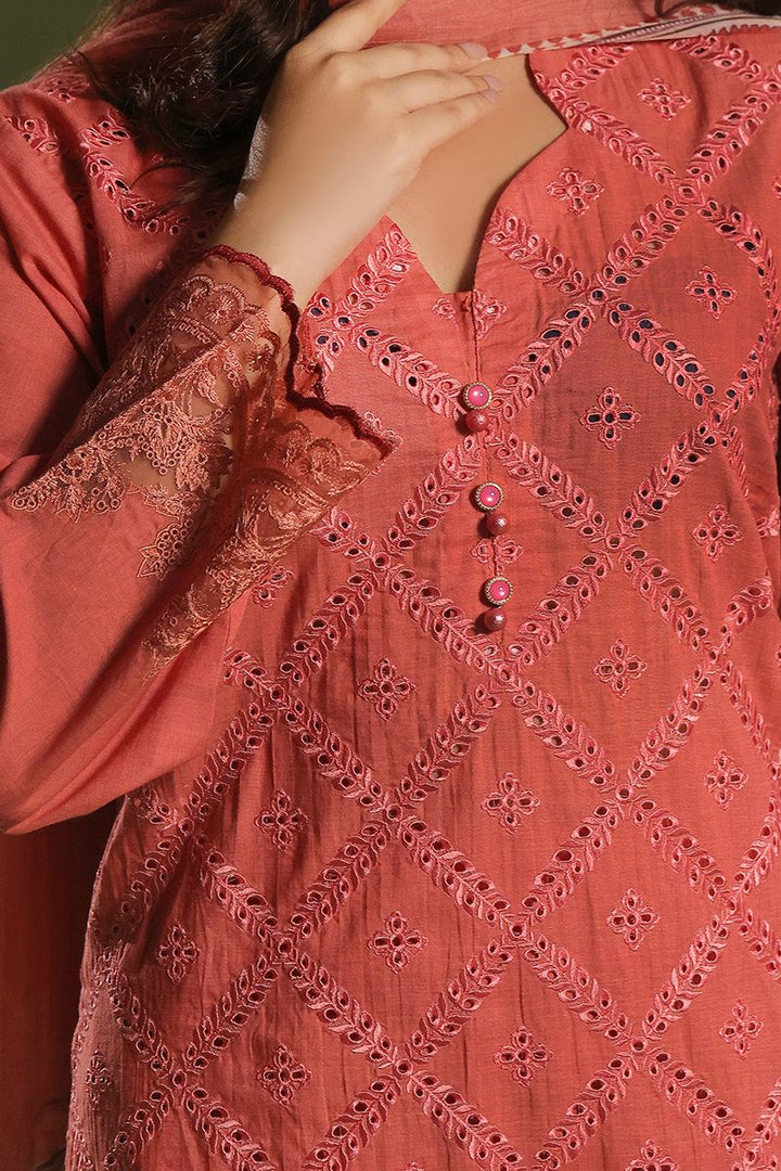 Oaks - Embroidered Pret Suit Cambric Orange  - 3 Piece