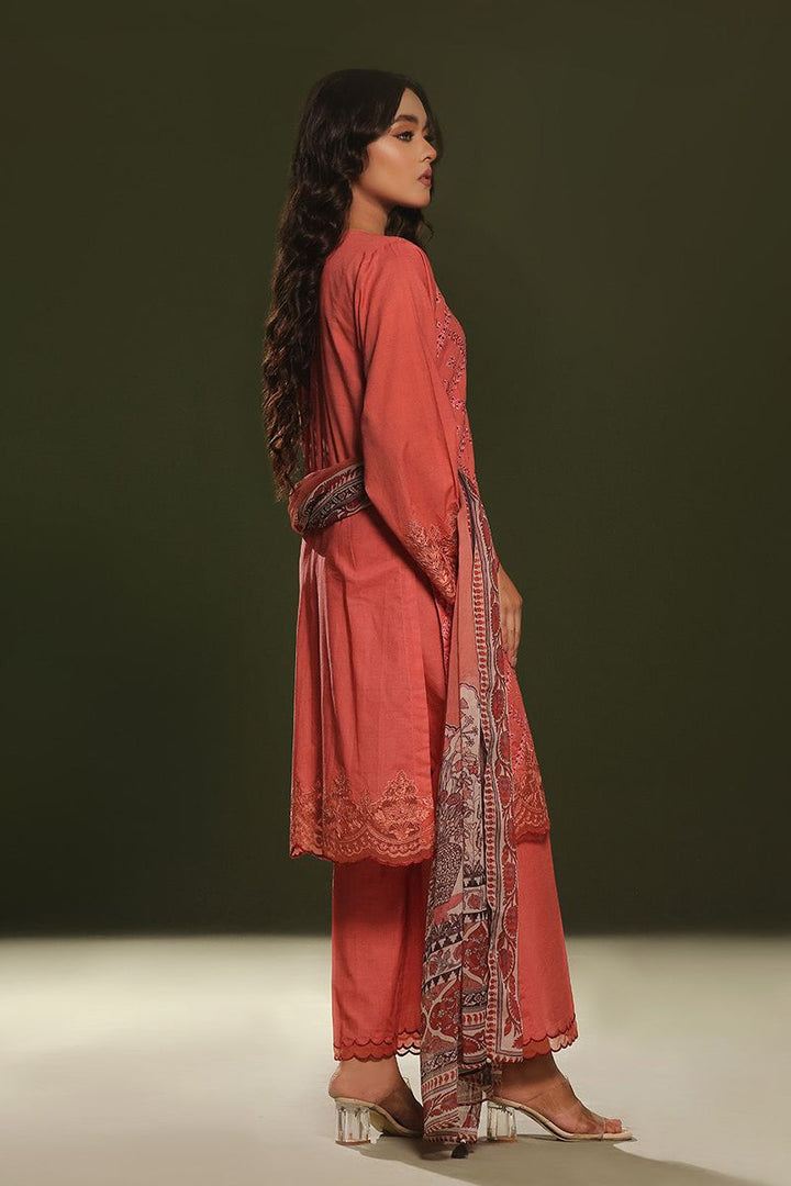 Oaks - Embroidered Pret Suit Cambric Orange  - 3 Piece