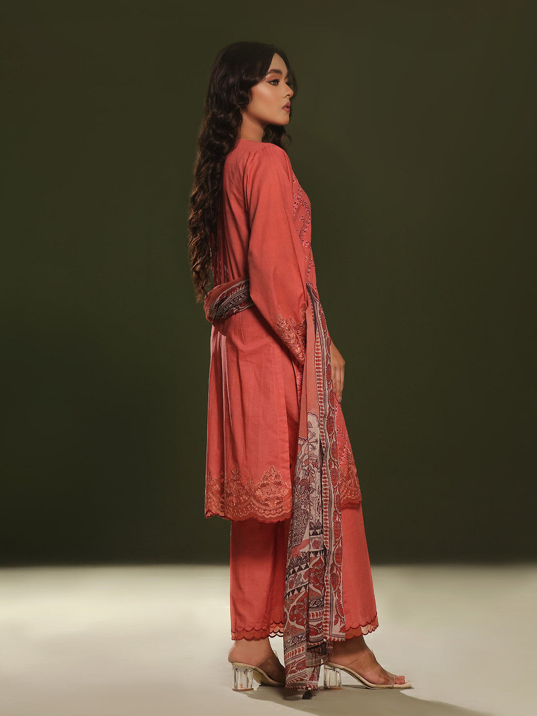 Oaks - Embroidered Unstitched Cambric Orange  - 3 Piece