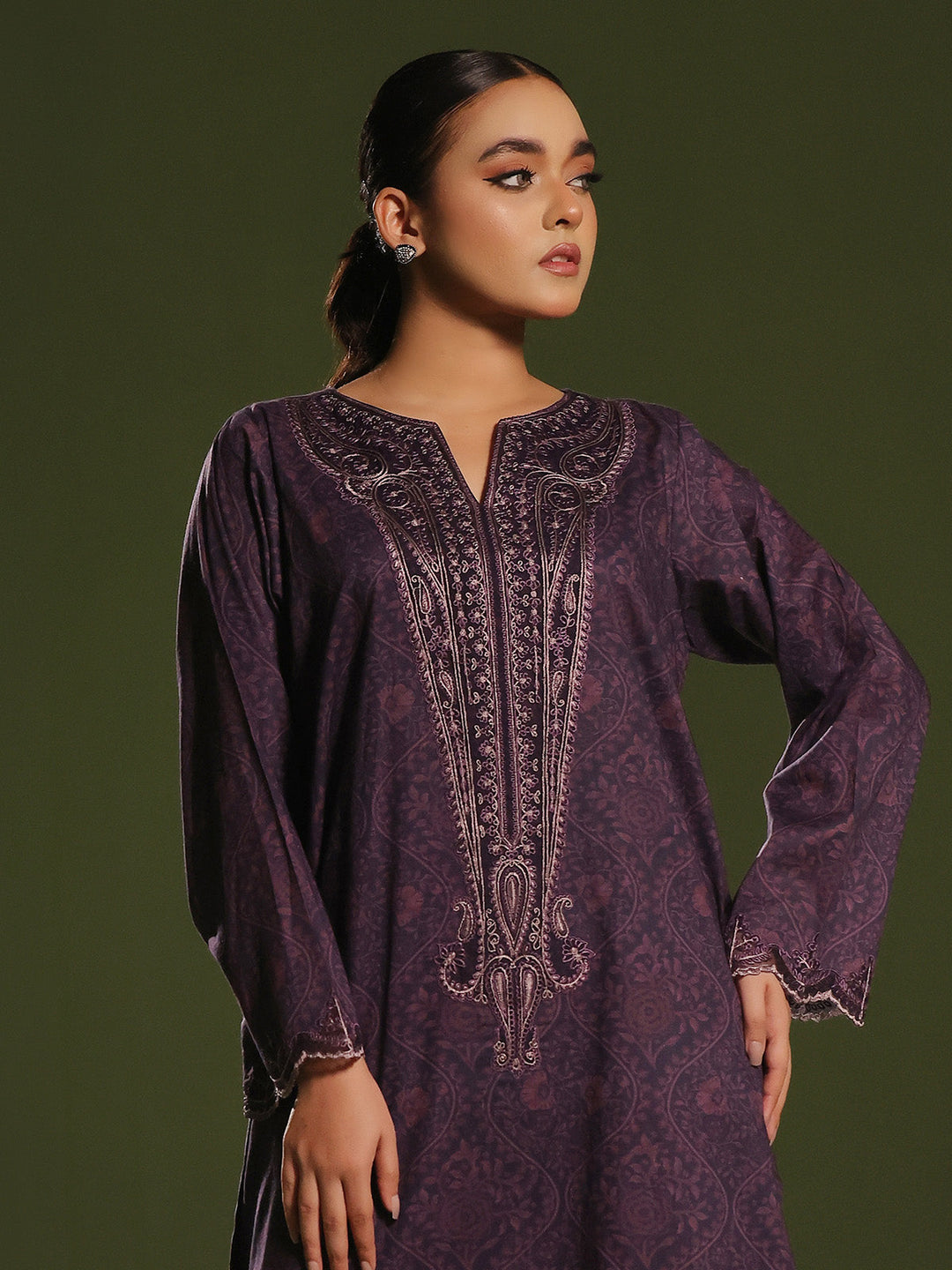 Oaks - Embroidered Pret & Unstitched Shirt Trouser Cambric Dark Plum - 2 Piece