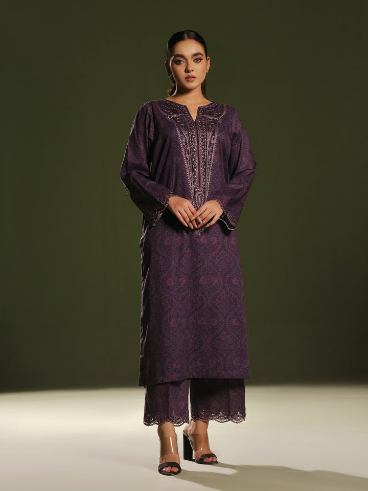 Oaks - Embroidered Pret & Unstitched Shirt Trouser Cambric Dark Plum - 2 Piece
