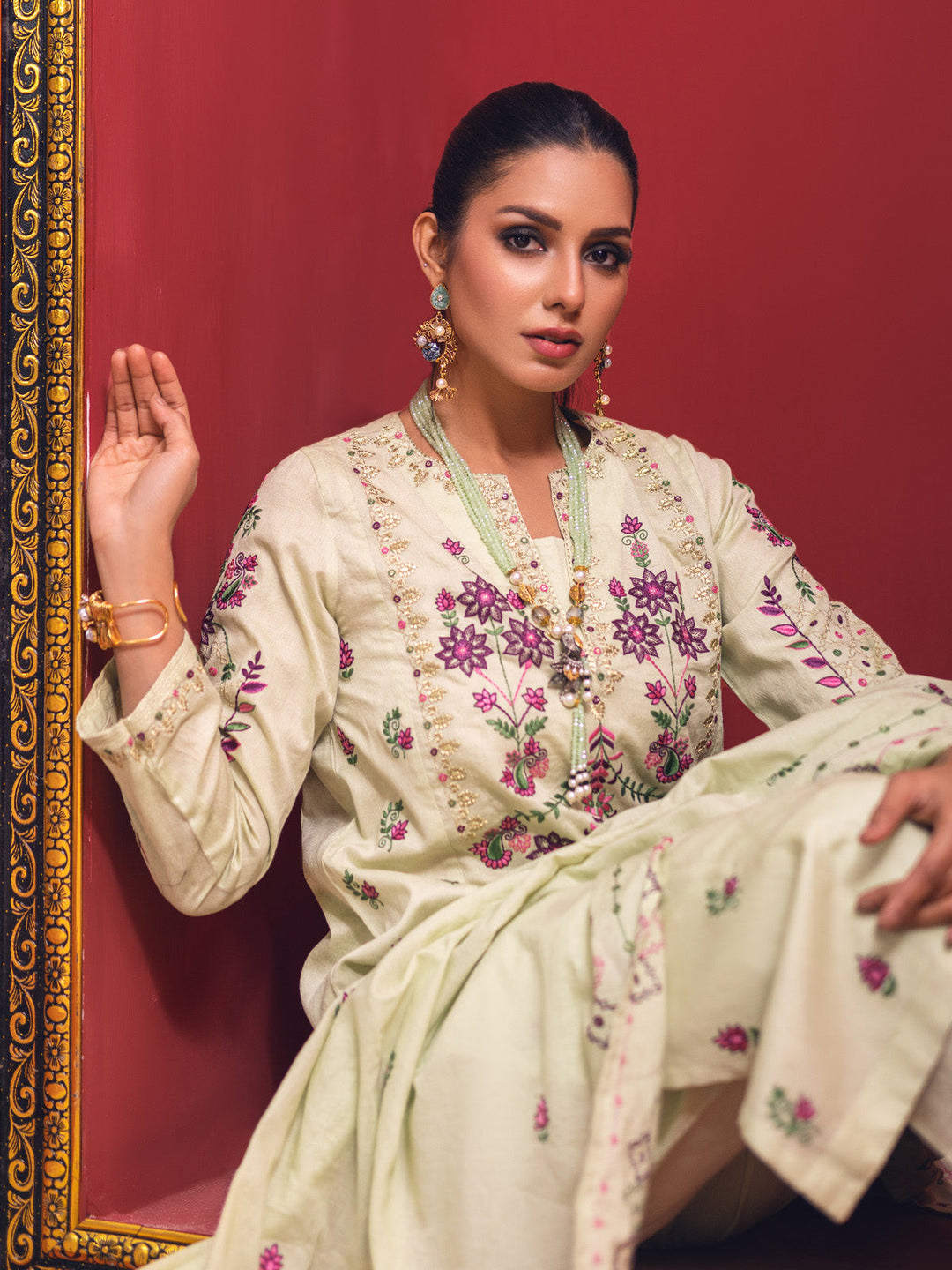 Oaks - Embroidered Pret Shirt Dupatta Jacquard Green  - 2 Piece