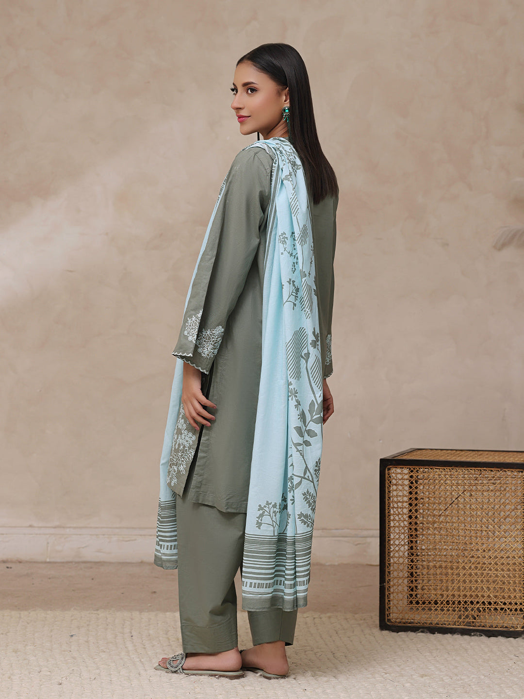 Oaks - Cambric Embroidered Pret Suit For Women - Dark Grey - 3 Piece