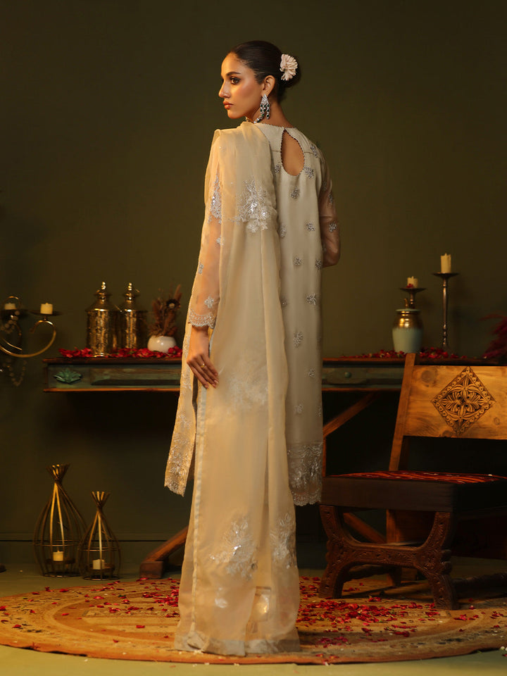 Oaks - Embroidered Pret Suit Organza Grey  - 3 Piece