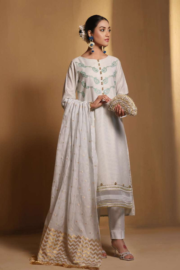 Oaks - Embroidered Suit Pret Masoori Light Green  - 3 Piece