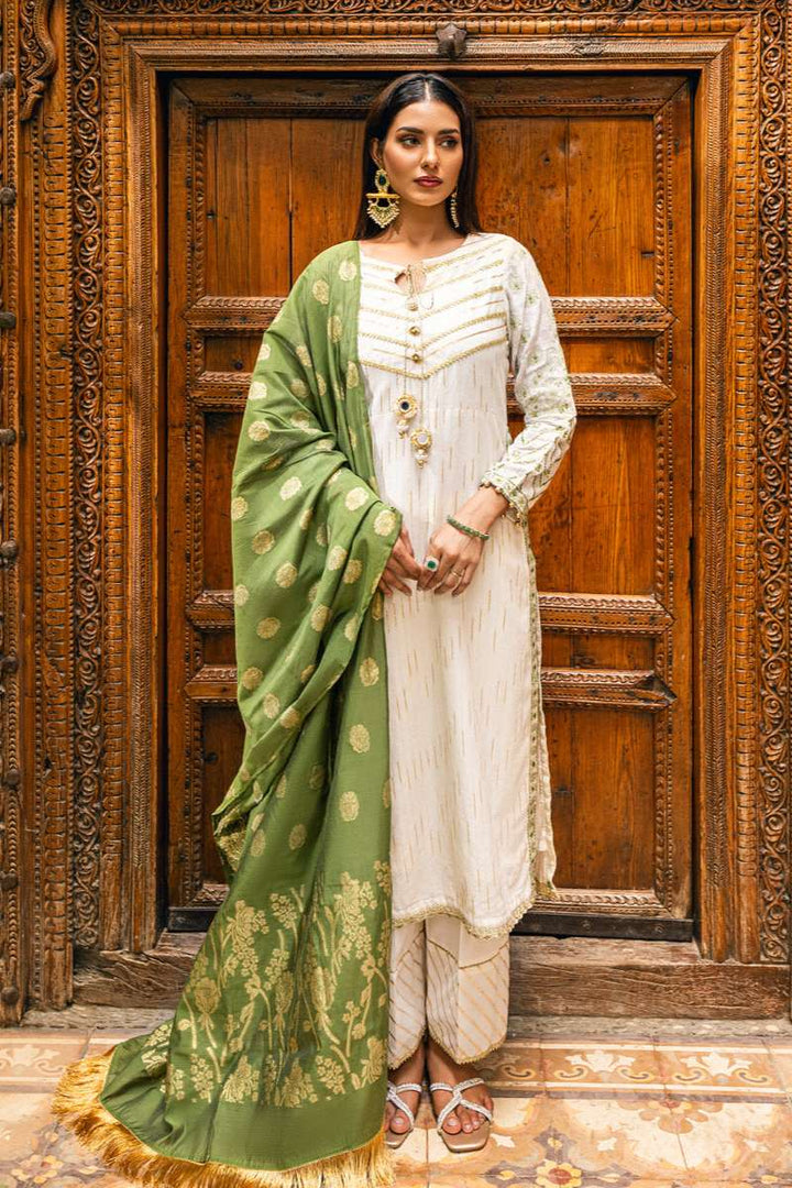Oaks - Embroidered Suit Pret Jacquard Cream  - 3 Piece