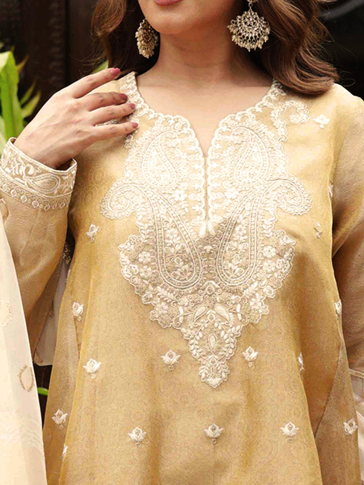 Oaks - Embroidered Suit Pret Zari Golden  - 3 Piece