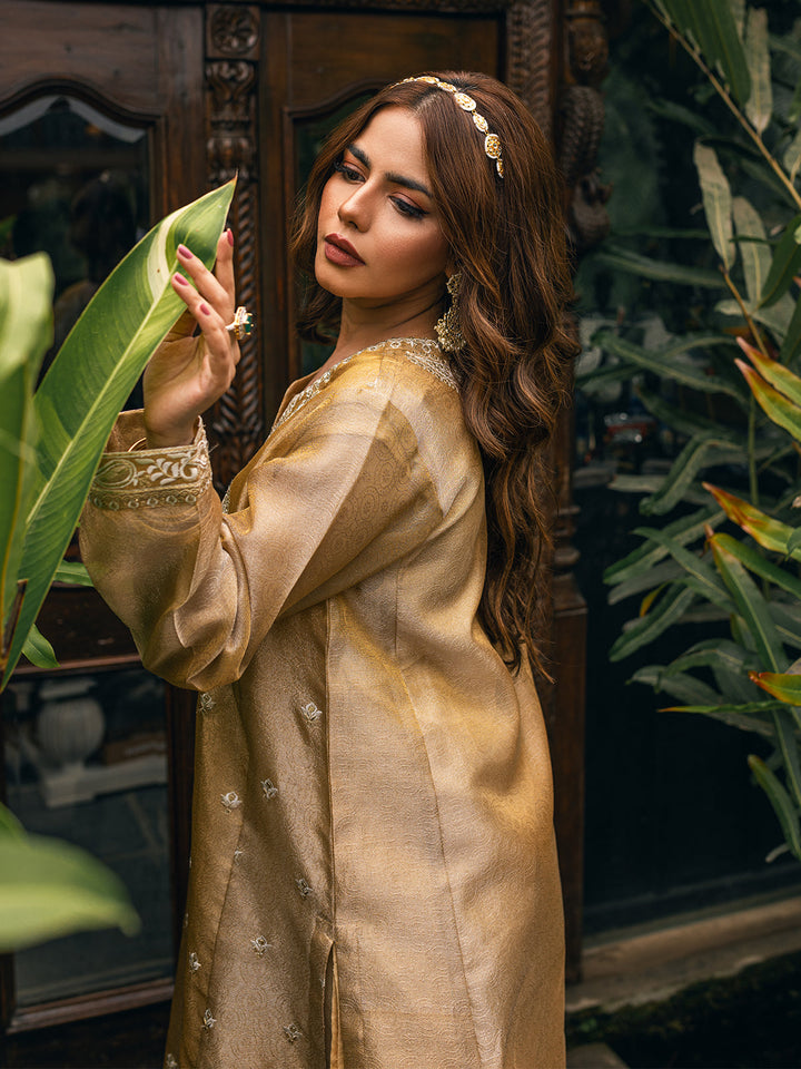 Oaks - Embroidered Suit Pret Zari Golden  - 3 Piece