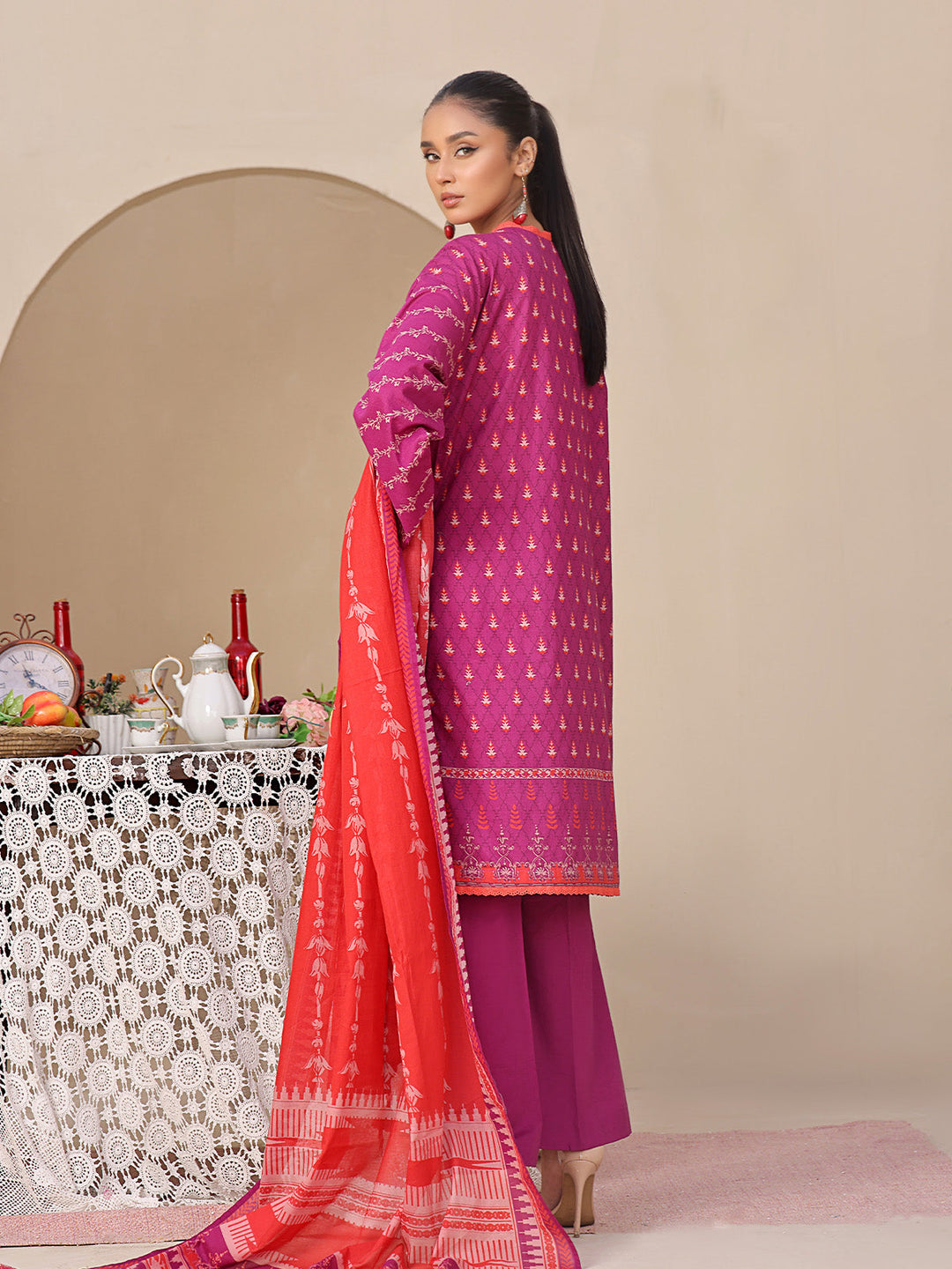 Oaks - Printed Pret Shirt Dupatta Lawn Magenta  - 2 Piece