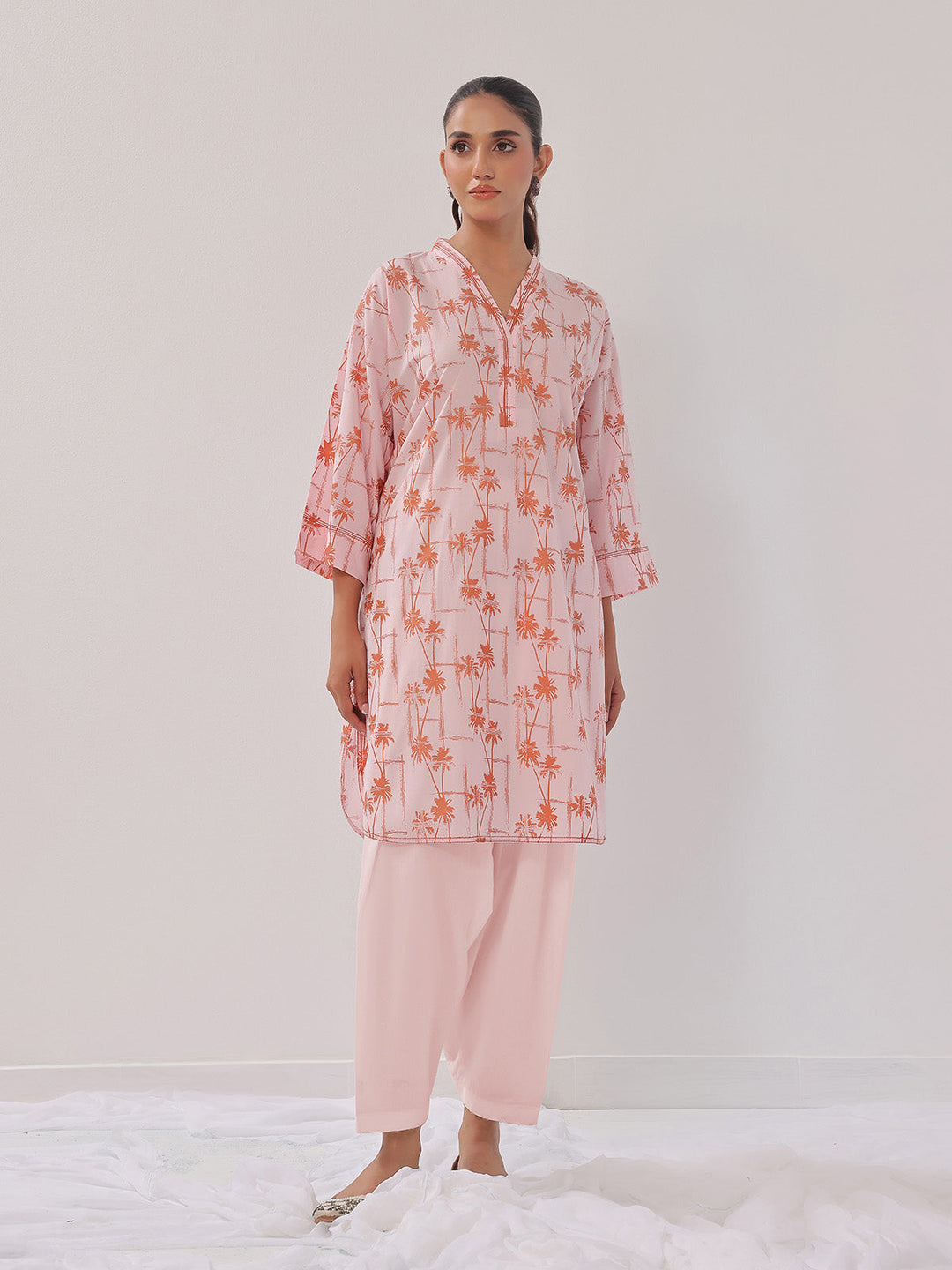 Oaks - 2 Piece Printed Pret Shirt Trouser Cambric Pink - OW2P-2408013