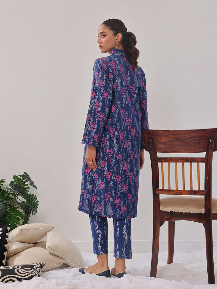 Oaks - 2 Piece Printed Pret Shirt Trouser Cambric Navy Blue - OW2P-2408016