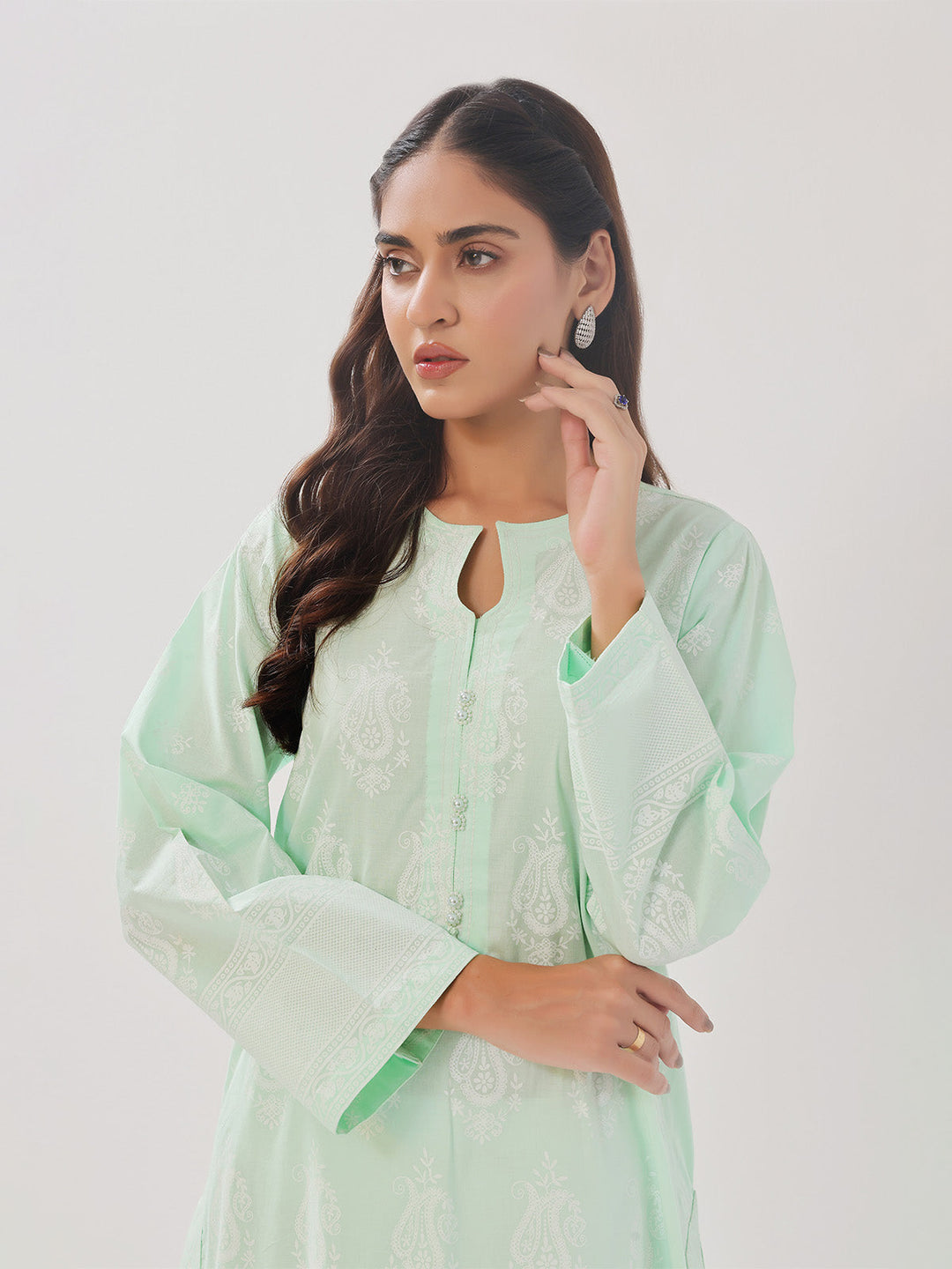 Oaks - 2 Piece Printed Pret Shirt Trouser Cambric Light Green - OW2P-2408018