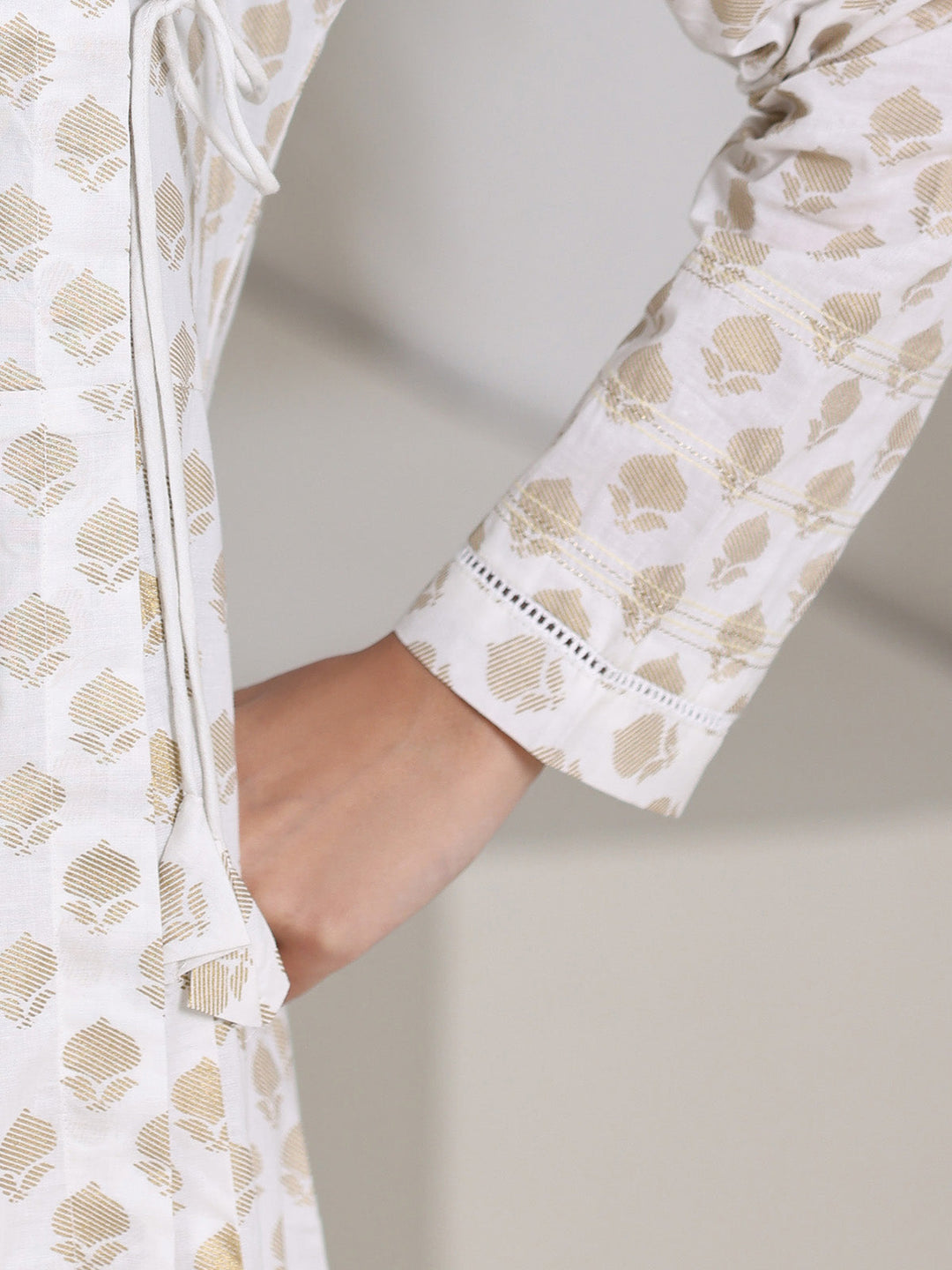 Oaks - Screen Print Cambric Suit For Women - Off White - 2 Piece