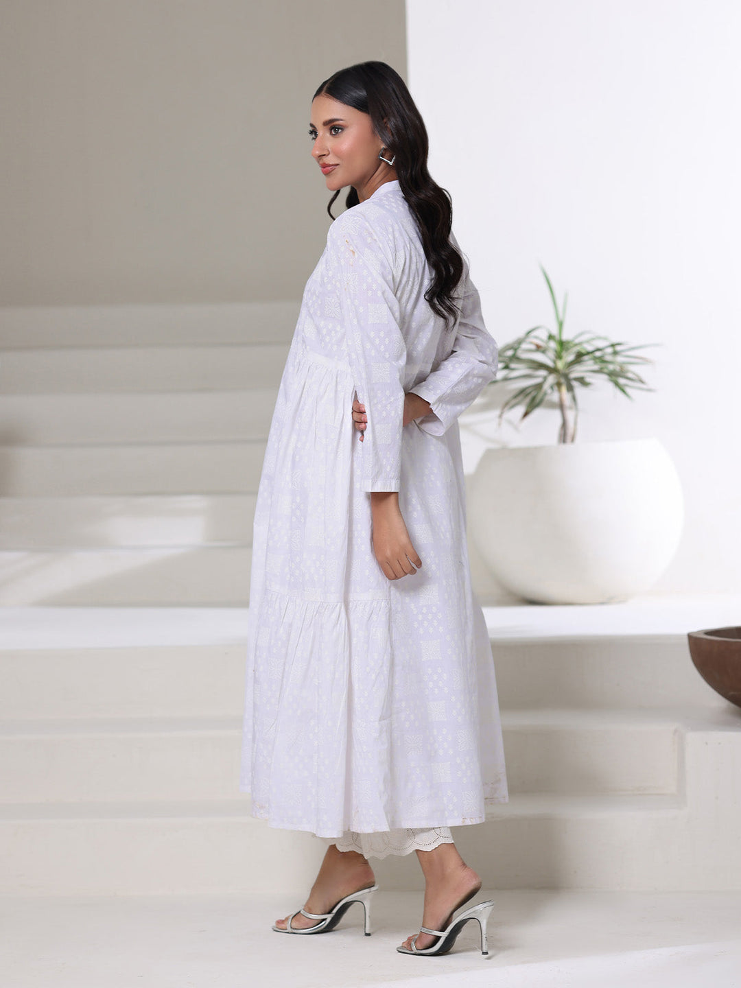 Oaks - Screen Print Cambric Kurti For Women - White - 1 Piece