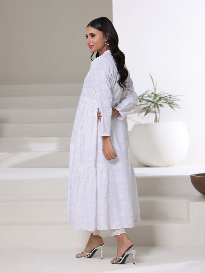 Oaks - Screen Print Cambric Kurti For Women - White - 1 Piece