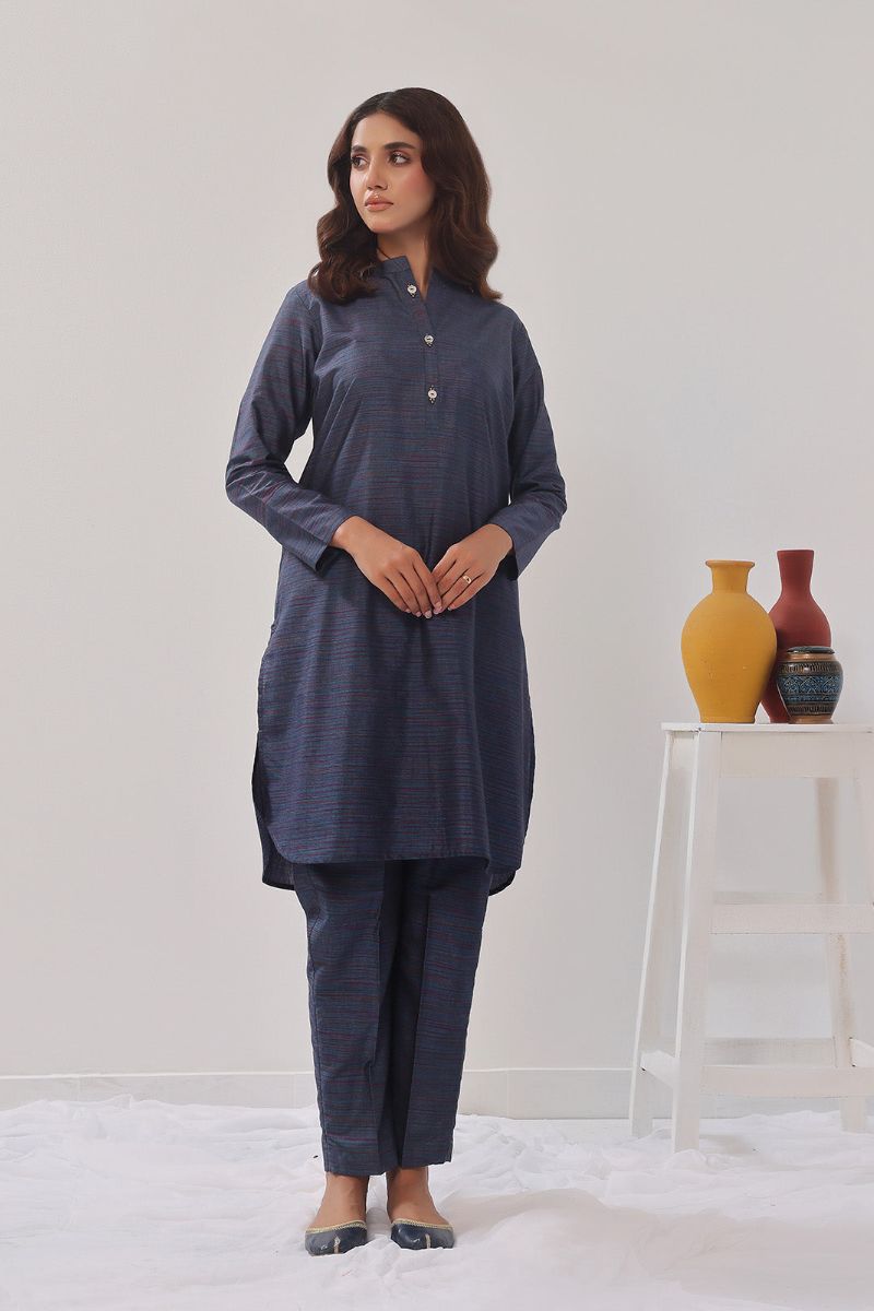 Oaks - 2 Piece Solid Pret Shirt Trouser Yarn Dyed Light Blue - OW2PG-2406005