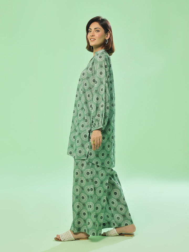 Oaks - Lawn Printed Unstitch Suit For Women - Green - 2 Piece