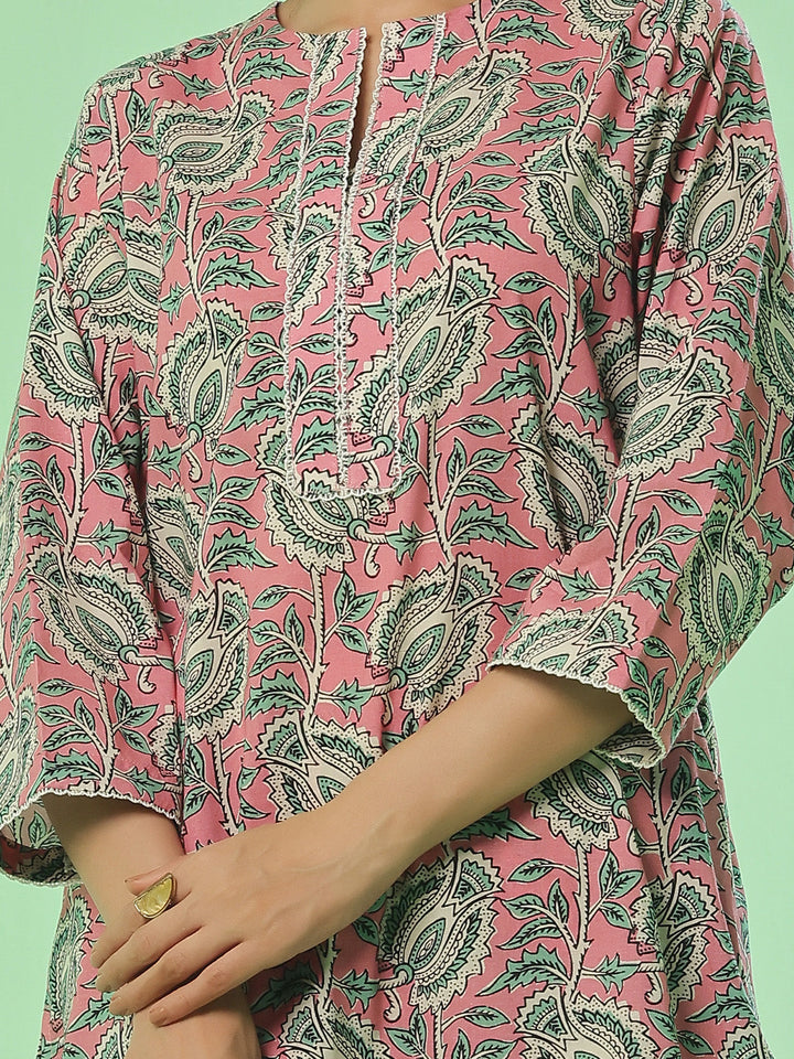 Oaks - Lawn Printed Unstitch Suit For Women - Pink & Green - 2 Piece