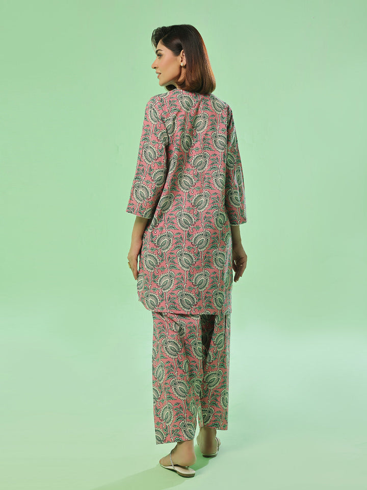 Oaks - Lawn Printed Unstitch Suit For Women - Pink & Green - 2 Piece