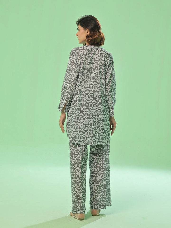 Oaks - Lawn Printed Unstitch Suit For Women - Light Grey - 2 Piece