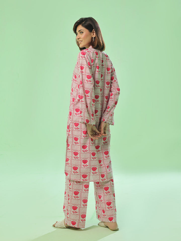 Oaks - Lawn Printed Unstitch Suit For Women - Pink - 2 Piece