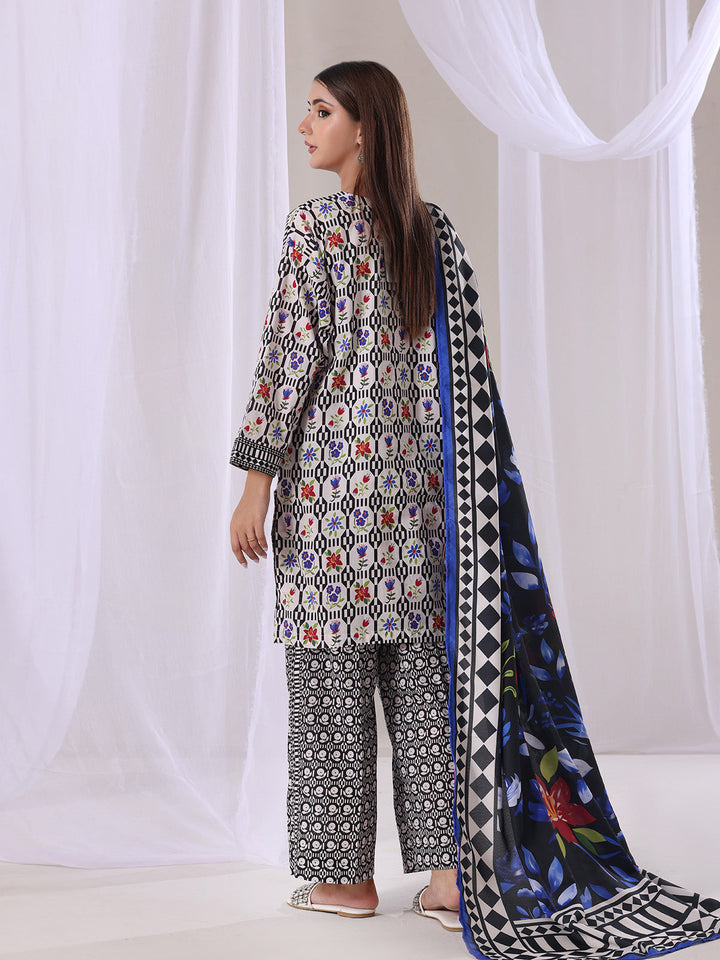 Oaks - Lawn Printed Unstitch Suit For Women - Black - 3 Piece