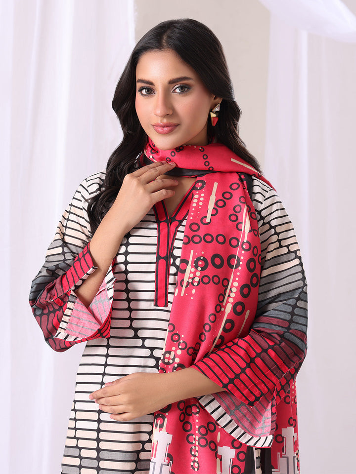 Oaks - Lawn Printed Unstitch Suit For Women - Red - 3 Piece