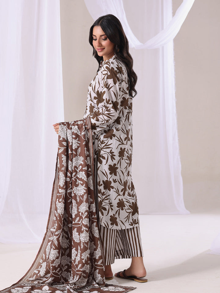 Oaks - Lawn Suit For Women - Brown - 3 Piece