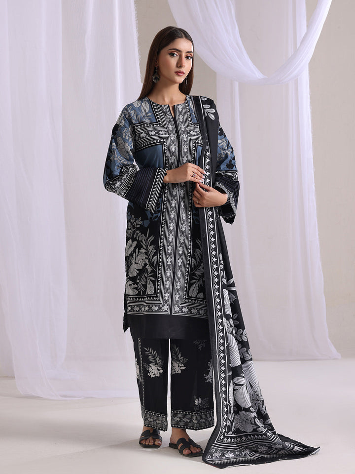 Oaks - Lawn Printed Unstitch Suit For Women - Grey - 3 Piece