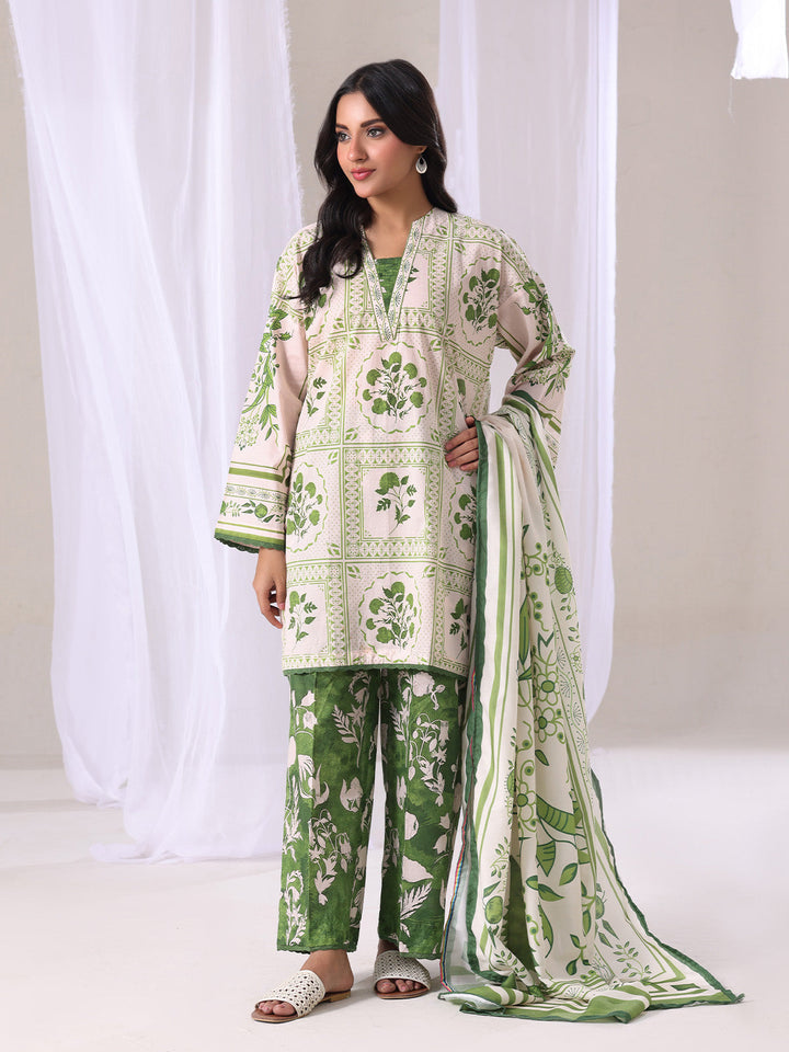 Oaks - Lawn Printed Unstitch Suit For Women - Green - 3 Piece