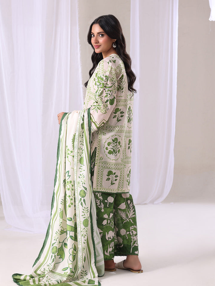Oaks - Lawn Printed Unstitch Suit For Women - Green - 3 Piece