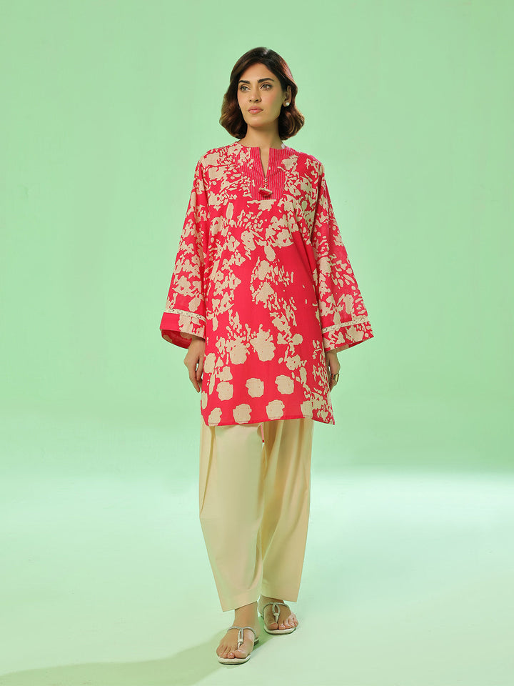 Oaks - Lawn Printed Unstitch Suit For Women - Red - 1 Piece