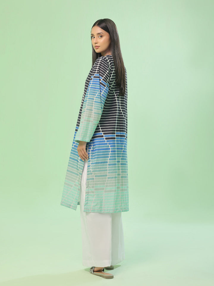 Oaks - Lawn Printed Unstitch Suit For Women - Beige & Black - 1 Piece