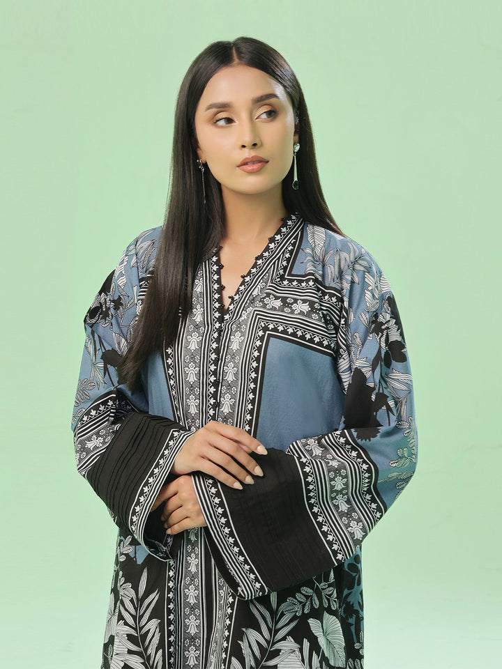 Oaks - Lawn Printed Unstitch Suit For Women - Grey - 1 Piece