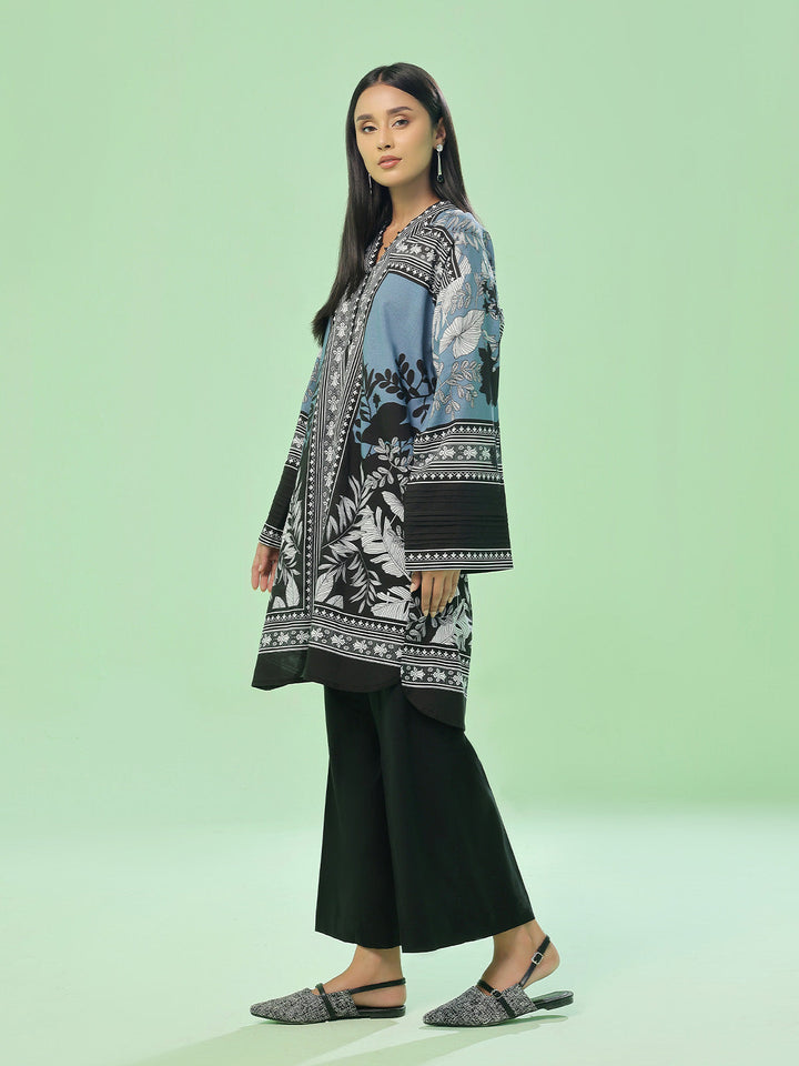 Oaks - Lawn Printed Unstitch Suit For Women - Grey - 1 Piece