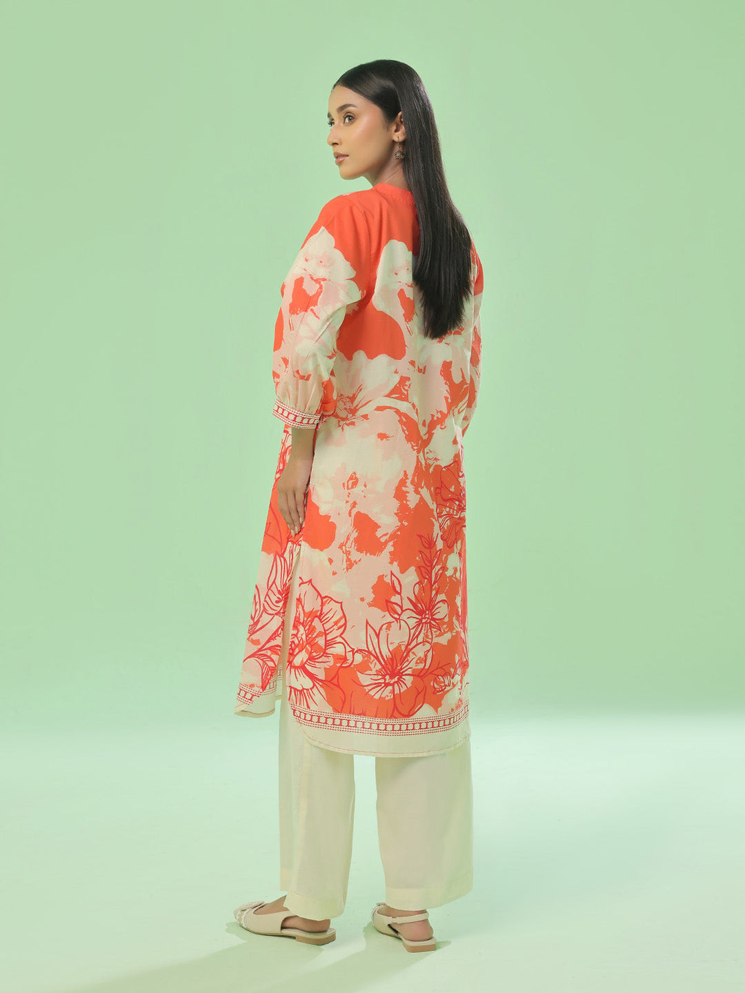 Oaks - Lawn Printed Unstitch Suit For Women - Orange - 1 Piece