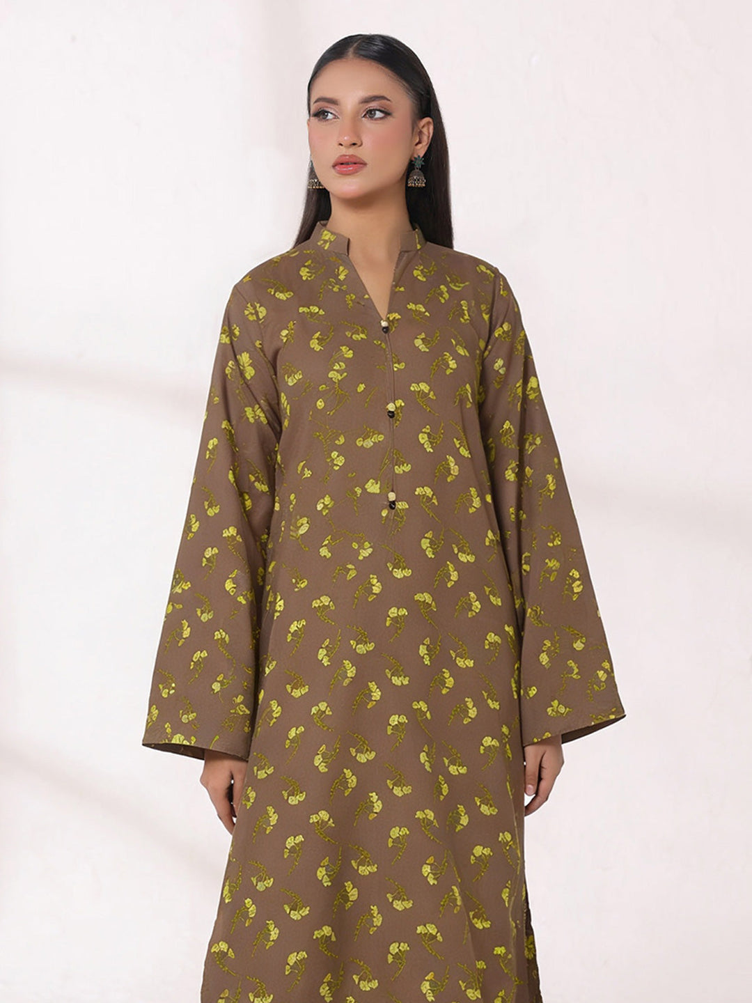 Oaks Printed Lawn Unstitched Brown 2 Piece