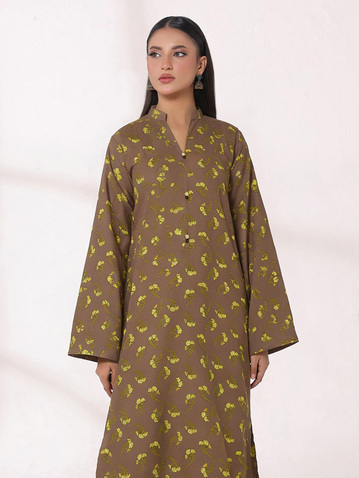 Oaks Printed Lawn Unstitched Brown 2 Piece