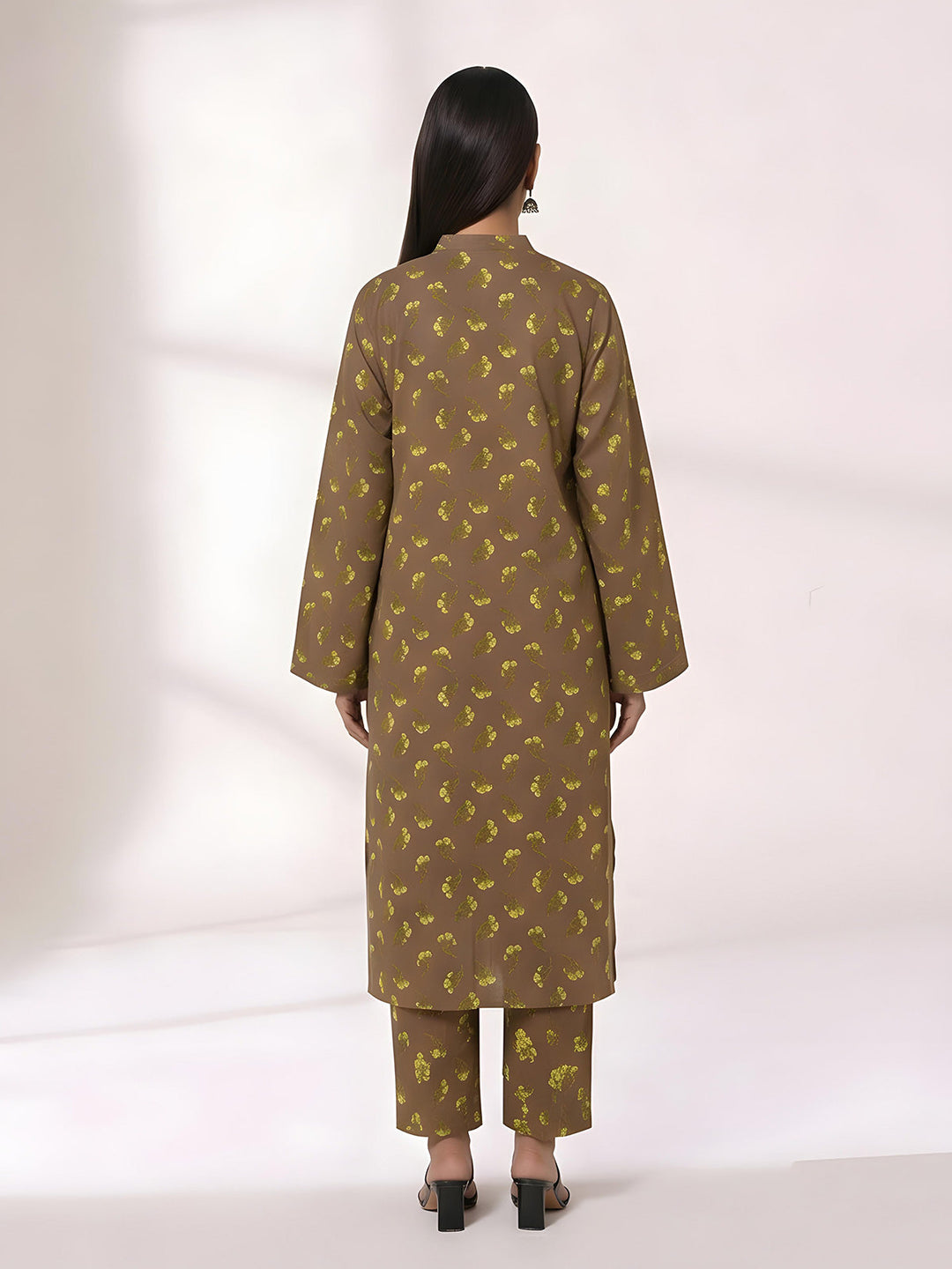 Oaks Printed Lawn Unstitched Brown 2 Piece