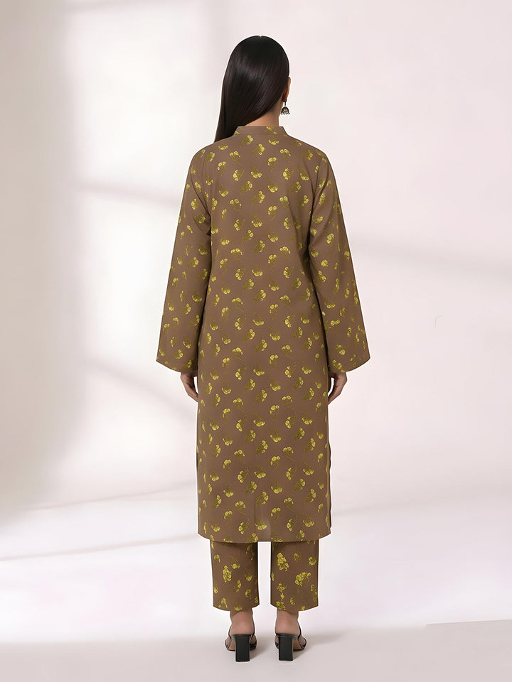 Oaks Printed Lawn Unstitched Brown 2 Piece