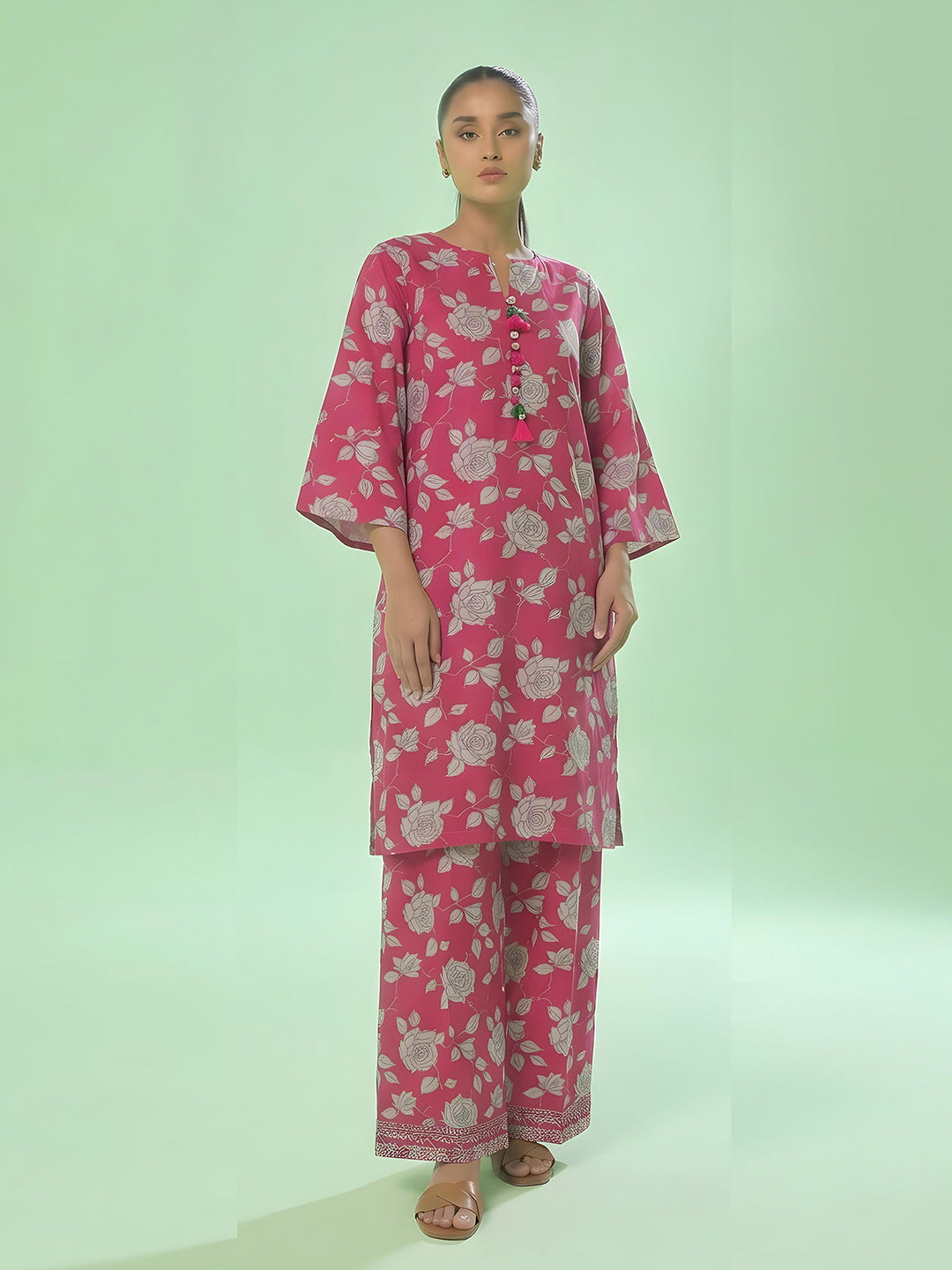 Oaks Printed Lawn Unstitched Pink 1 Piece