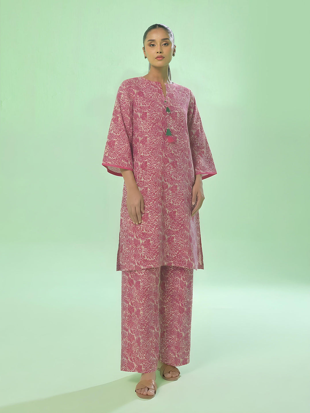 Oaks Printed Lawn Unstitched Pink 1 Piece