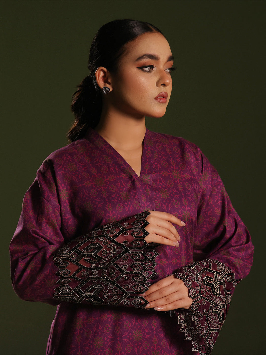 Oaks - Embroidered Unstitched Cambric Magenta  - 2 Piece